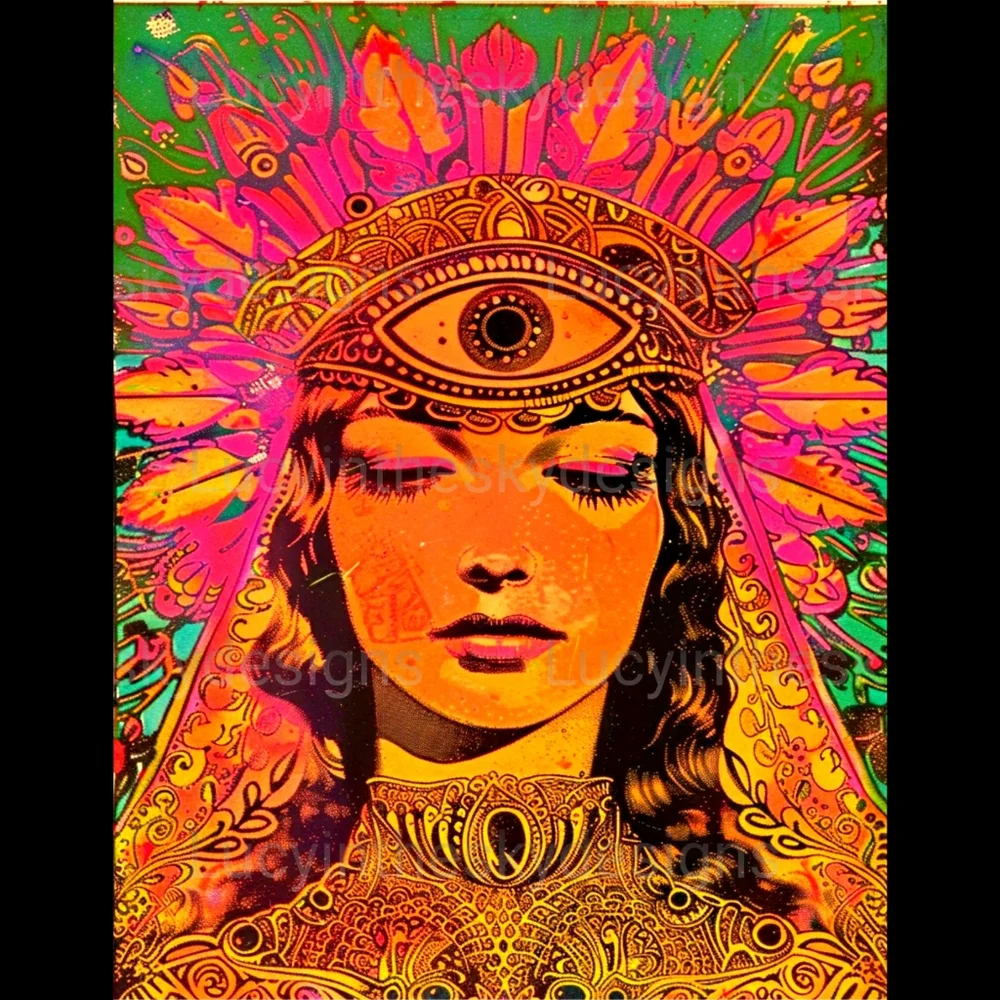 Vintage Psychedelic Third Eye Pop Art Print Colorful Unique Decor 8.5x11 - Picture 2 of 4